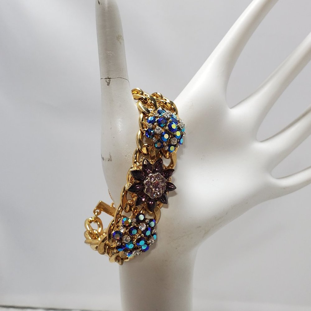 Bijou  multi-color rhinestone with gold links bracelet